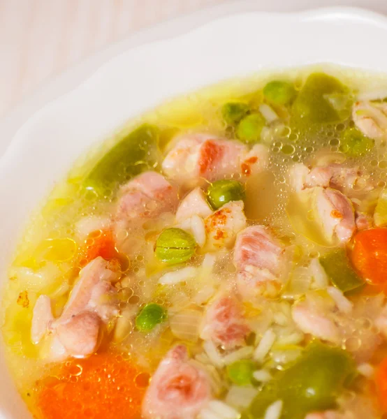 Soup with meat, vegetables and rice — Stock Photo, Image