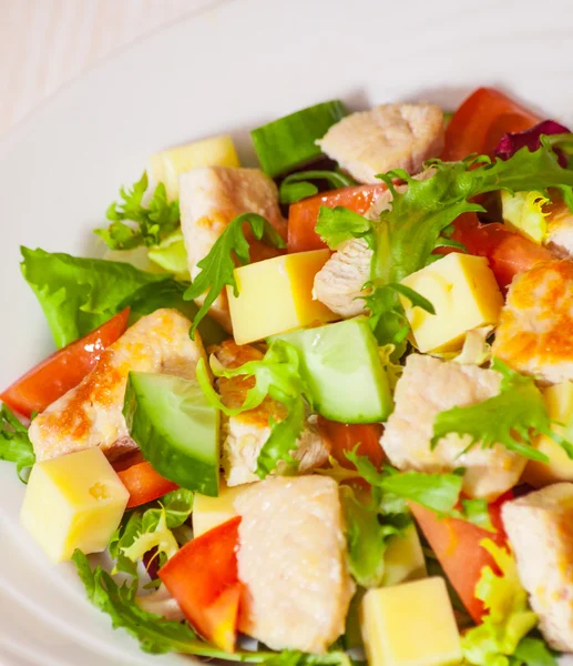 Fresh vegetables salad with chicken and cheese — Stock Photo, Image