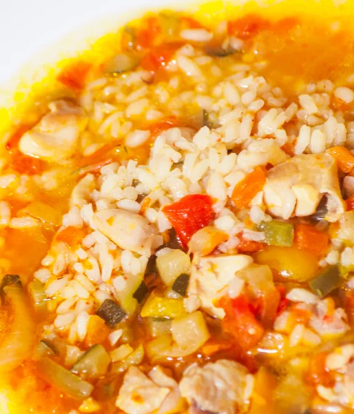 Chicken soup with vegetables and rice — Stock Photo, Image