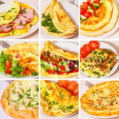 set of different omelettes