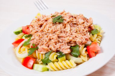 ton balığı ve sebze ile makarna salatası