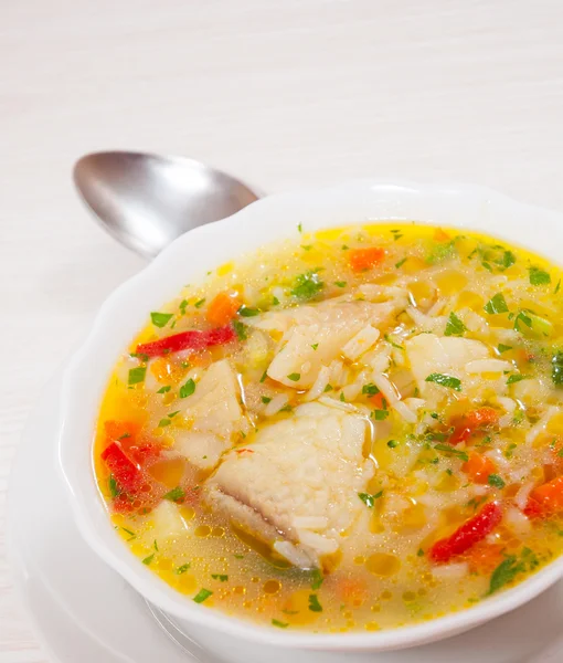 Soupe de poisson aux légumes et riz — Photo