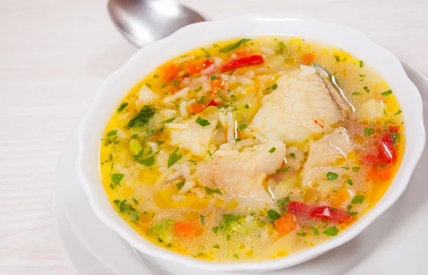 Fish soup with vegetables and rice — Stock Photo, Image