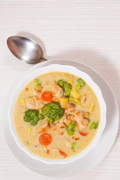 Zuppa di pollo con verdure e formaggio — Foto Stock