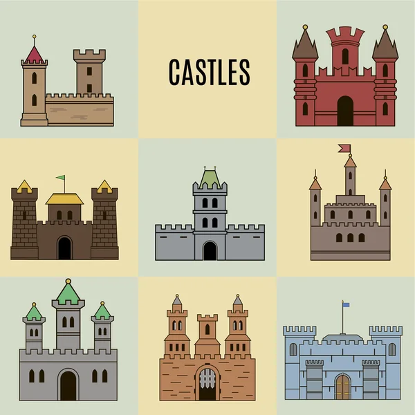 Vector color castillo icono conjunto . — Archivo Imágenes Vectoriales