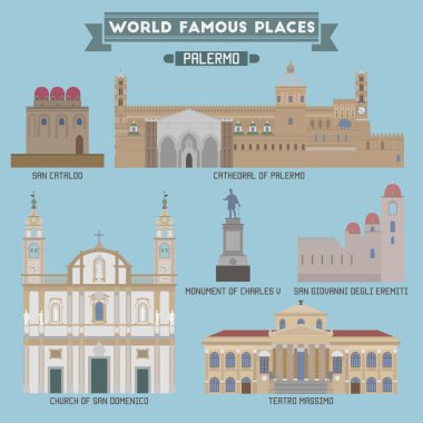 Dünya ünlü yer. İtalya. Palermo. Binaların geometrik simgeler