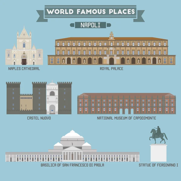 World Famous Place. Italie. Napoli. Icônes géométriques des bâtiments — Image vectorielle