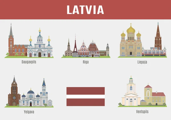 Locais famosos cidades de Latvia — Vetor de Stock