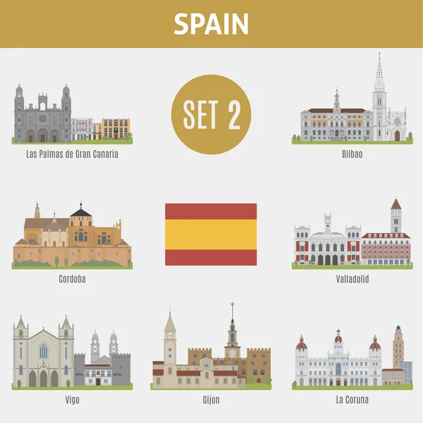 Lugares famosos España ciudades. Set 2 — Vector de stock