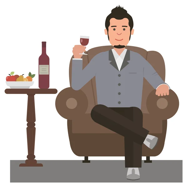 Joven bebiendo vino tinto — Vector de stock