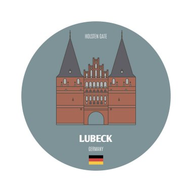 Holsten Gate, Lubeck, Almanya 'da. Avrupa şehirlerinin mimari sembolleri. Renkli vektör 