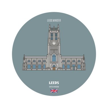 Leeds, İngiltere 'den Leeds Minster. Avrupa şehirlerinin mimari sembolleri. Renkli vektör 
