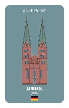 Lubeck, Almanya 'daki Lutheran St. Mary Kilisesi. Avrupa şehirlerinin mimari sembolleri. Renkli vektör 