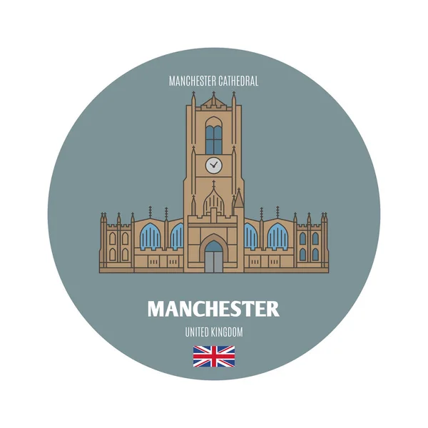 Manchester Cathedral Manchester Verenigd Koninkrijk Architectonische Symbolen Van Europese Steden — Stockvector