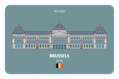 Brüksel, Belçika 'daki Kraliyet Sarayı. Avrupa şehirlerinin mimari sembolleri. Renkli vektör 