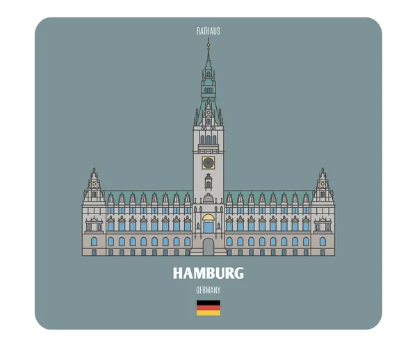 Rathaus Hamburg Tyskland Arkitektoniska Symboler För Europeiska Städer Färgstark Vektor — Stock vektor