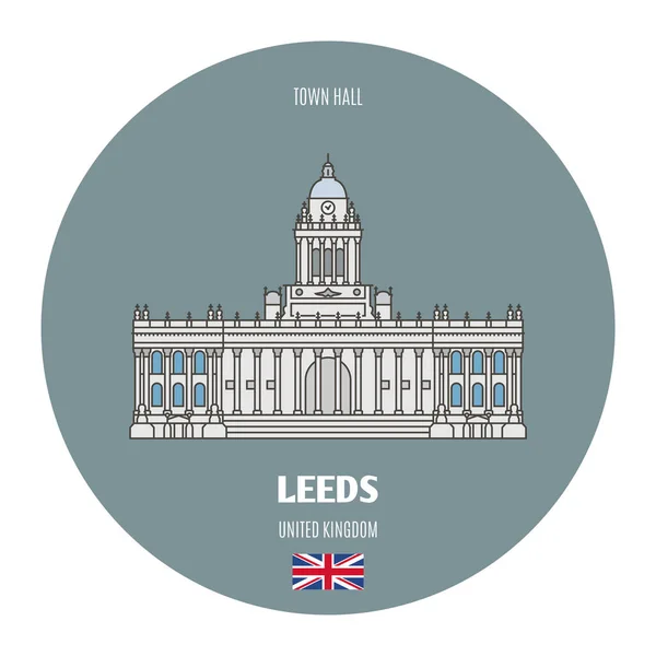 Stadhuis Leeds Verenigd Koninkrijk Architectonische Symbolen Van Europese Steden Kleurrijke — Stockvector