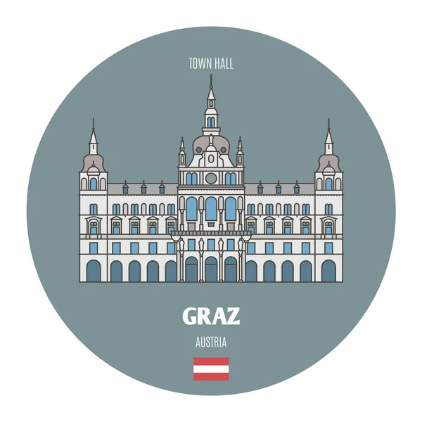Radnice Rakouském Grazu Architektonické Symboly Evropských Měst Barevný Vektor — Stockový vektor