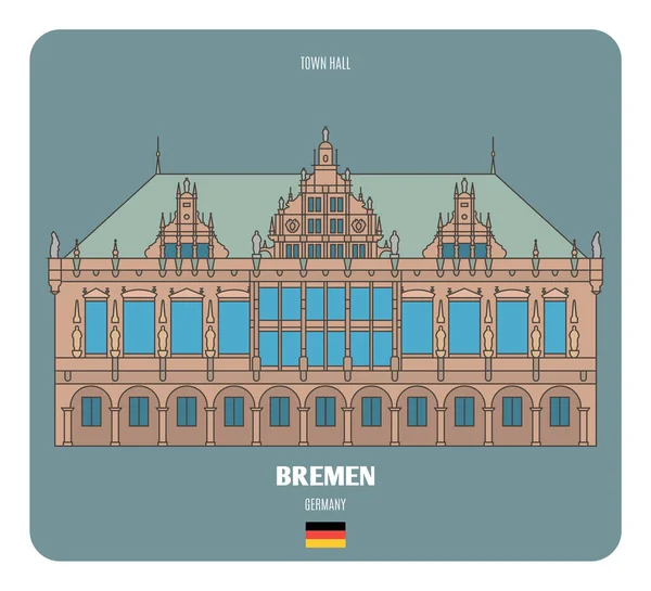 Stadhuis Bremen Duitsland Architectonische Symbolen Van Europese Steden Kleurrijke Vector — Stockvector