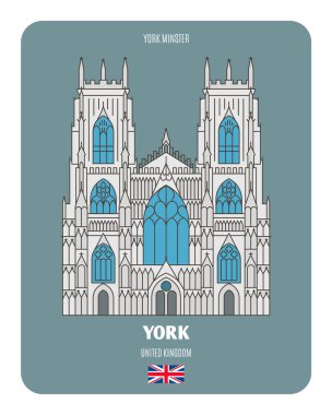 York, İngiltere 'de York Minster. Avrupa şehirlerinin mimari sembolleri. Renkli vektör 