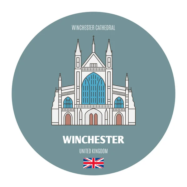 Winchester Cathedral Verenigd Koninkrijk Architectonische Symbolen Van Europese Steden Kleurrijke — Stockvector