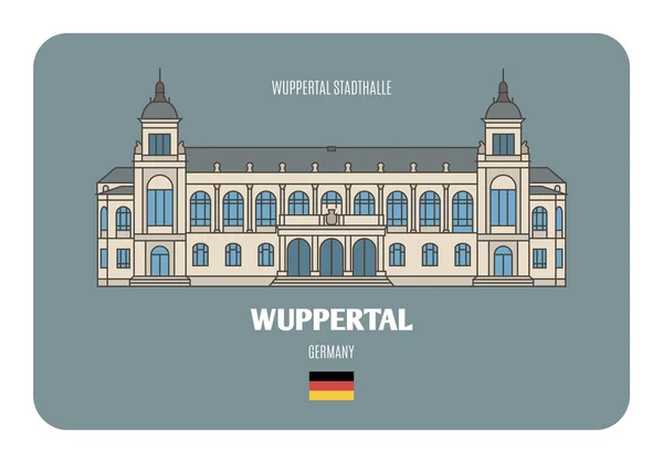 Wuppertal Stadthalle Almanya Avrupa Şehirlerinin Mimari Sembolleri Renkli Vektör — Stok Vektör