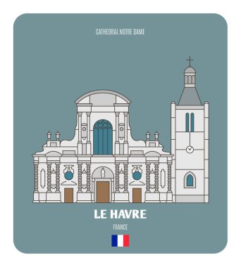 Le Havre, Fransa 'nın Katedral Notre Dame' ı. Avrupa şehirlerinin mimari sembolleri. Renkli vektör