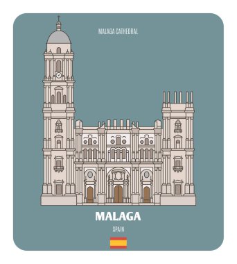 Malaga Katedrali, İspanya. Avrupa şehirlerinin mimari sembolleri. Renkli vektör
