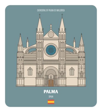 Palma de Mallorca Katedrali, İspanya. Avrupa şehirlerinin mimari sembolleri. Renkli vektör
