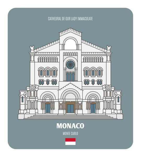 Katedralen Vår Fru Obefläckad Monaco Arkitektoniska Symboler För Europeiska Städer Vektorgrafik