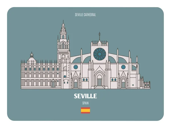 Katedralen Sevilla Spanien Arkitektoniska Symboler För Europeiska Städer Färgstark Vektor Royaltyfria illustrationer