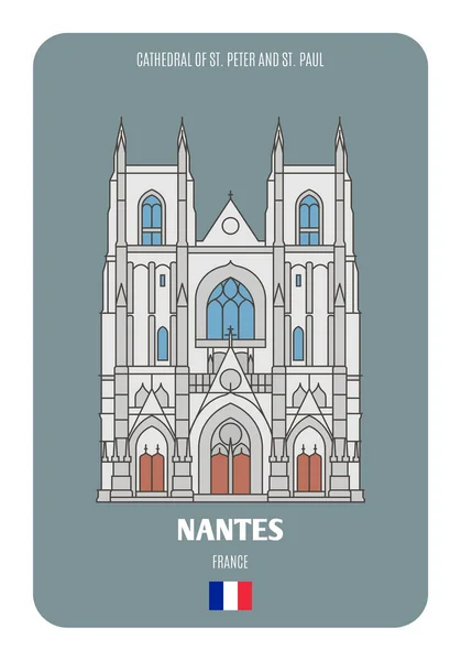 Cattedrale San Pietro San Paolo Nantes Francia Simboli Architettonici Delle — Vettoriale Stock