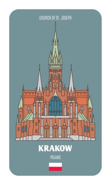 Krakow, Polonya 'daki St. Joseph Kilisesi. Avrupa şehirlerinin mimari sembolleri. Renkli vektör 