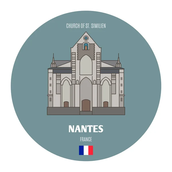 Kostel Similiena Nantes Francie Architektonické Symboly Evropských Měst Barevný Vektor — Stockový vektor