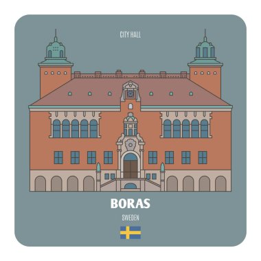 Boras, İsveç Belediye Binası. Avrupa şehirlerinin mimari sembolleri. Renkli vektör 
