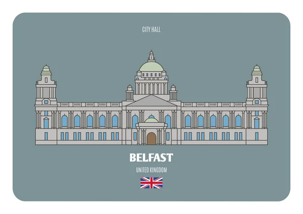 City Hall Belfast Architectural Symbols European Cities Colorful Vector — Stock Vector