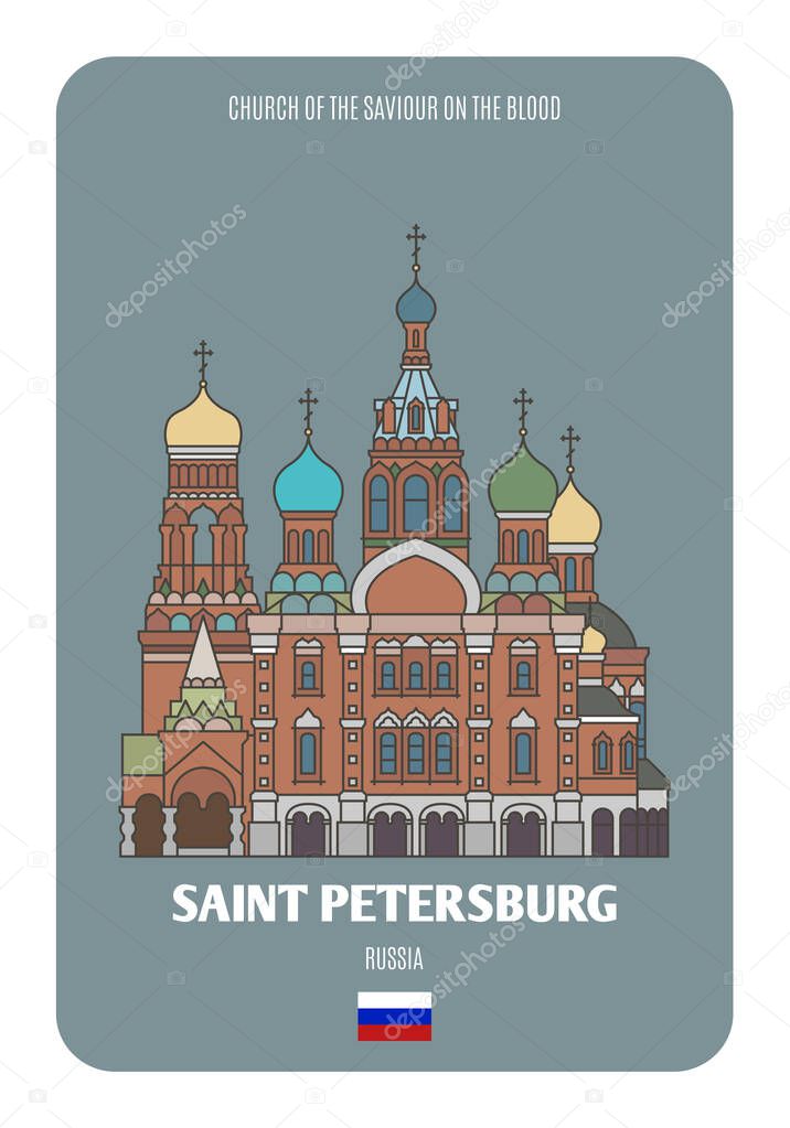 Church of the Saviour on the Blood in Saint Petersburg, Russia. Architectural symbols of European cities. Colorful vector 