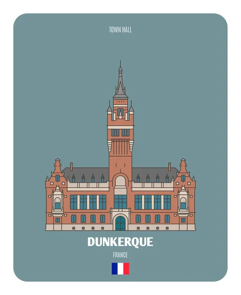 Municipio Dunkerque Francia Simboli Architettonici Delle Città Europee Vettore Colorato — Vettoriale Stock