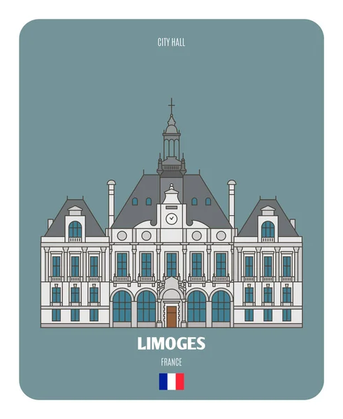 Stadshuset Limoges Frankrike Arkitektoniska Symboler För Europeiska Städer Färgstark Vektor Stockillustration