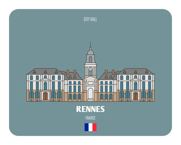 Stadhuis Rennes Frankrijk Architectonische Symbolen Van Europese Steden Kleurrijke Vector — Stockvector