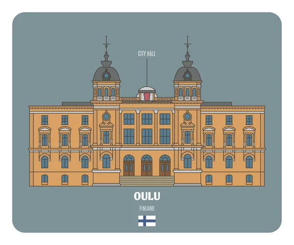 Finlandiya Oulu Belediye Binası Mimari Semboller — Stok Vektör