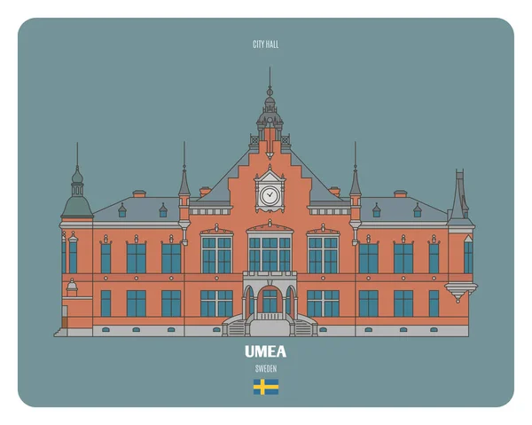 Rathaus Umea Schweden Architektonische Symbole Europäischer Städte Bunter Vektor — Stockvektor