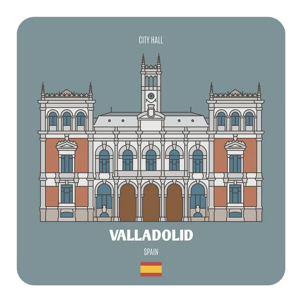 Rathaus Valladolid Spanien Architektonische Symbole Europäischer Städte Bunter Vektor — Stockvektor