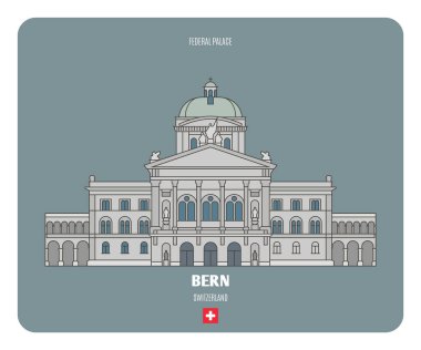 İsviçre, Bern 'deki Federal Saray. Avrupa şehirlerinin mimari sembolleri. Renkli vektör 