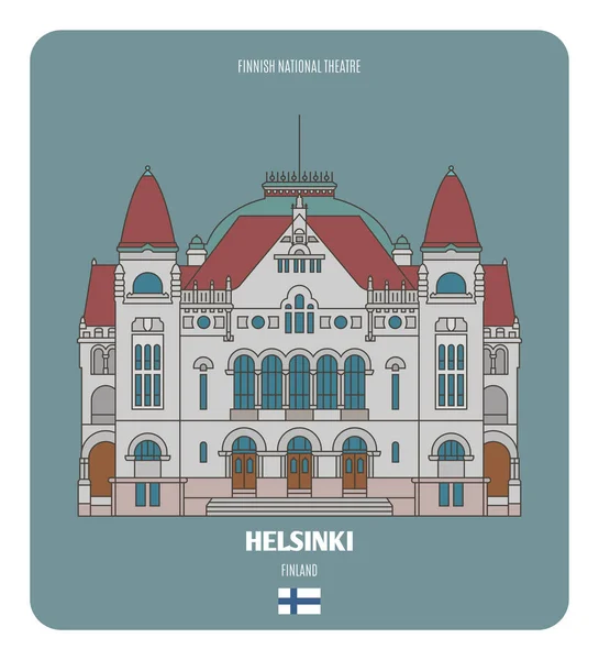 Fiński Teatr Narodowy Helsinkach Finlandia Symbole Architektoniczne Miast Europejskich Kolorowy — Wektor stockowy