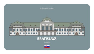 Grassalkovich Sarayı, Bratislava, Slovakya. Avrupa şehirlerinin mimari sembolleri. Renkli vektör 