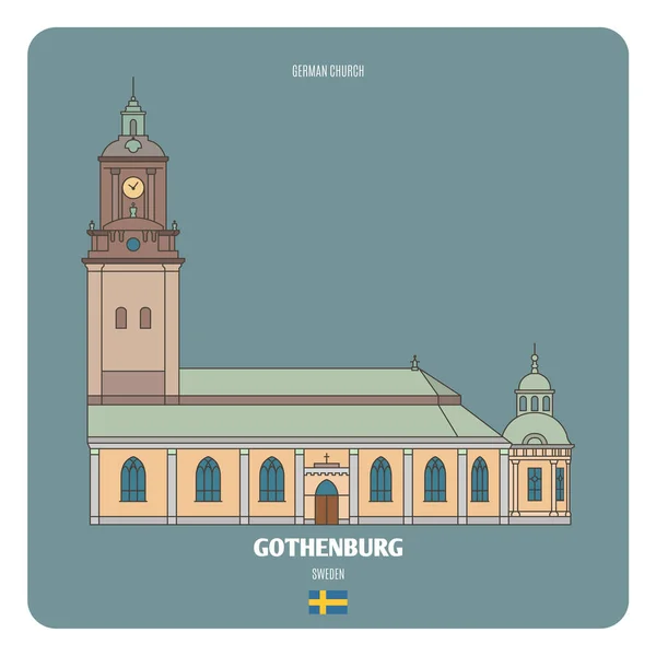 Duitse Kerk Göteborg Zweden Architectonische Symbolen Van Europese Steden Kleurrijke — Stockvector