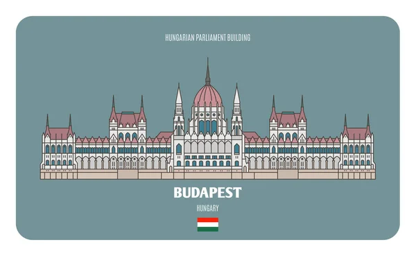 Budova Maďarského Parlamentu Budapešti Maďarsko Architektonické Symboly Evropských Měst Barevný — Stockový vektor