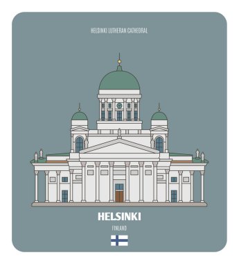 Helsinki, Finlandiya 'daki Luteryan Katedrali. Avrupa şehirlerinin mimari sembolleri. Renkli vektör 