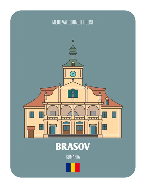 Średniowieczny Dom Rady Brasov Rumunia Symbole Architektoniczne Miast Europejskich Kolorowy — Wektor stockowy